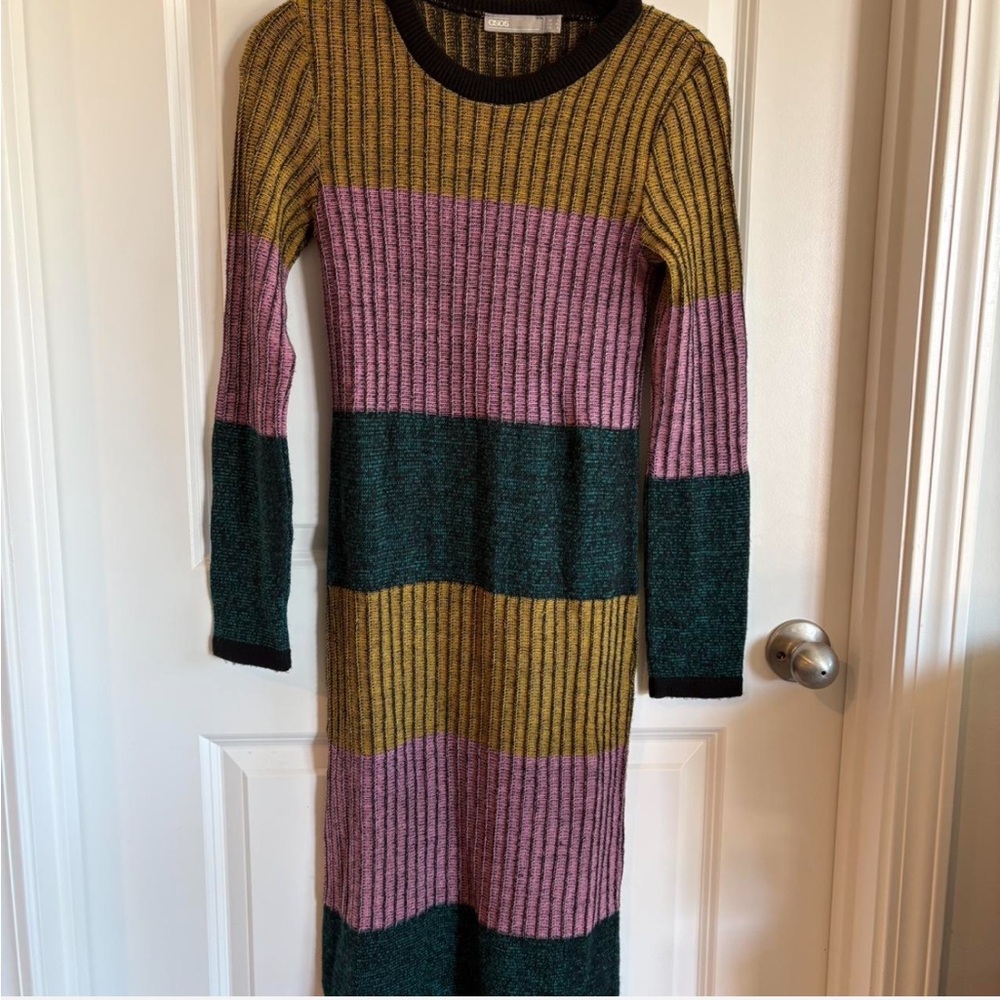 ASOS Black and Gold Striped Knit Dress
